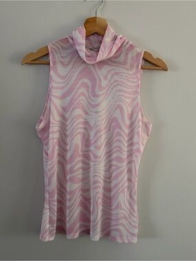 Sleeveless Pink & White Sheet Swirl Mock Neck Top
